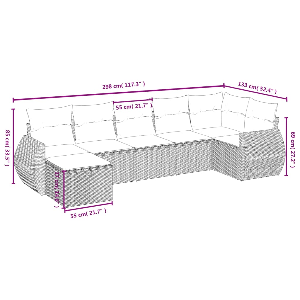 7-Delige Loungeset Met Kussens Poly Rattan Zwart
