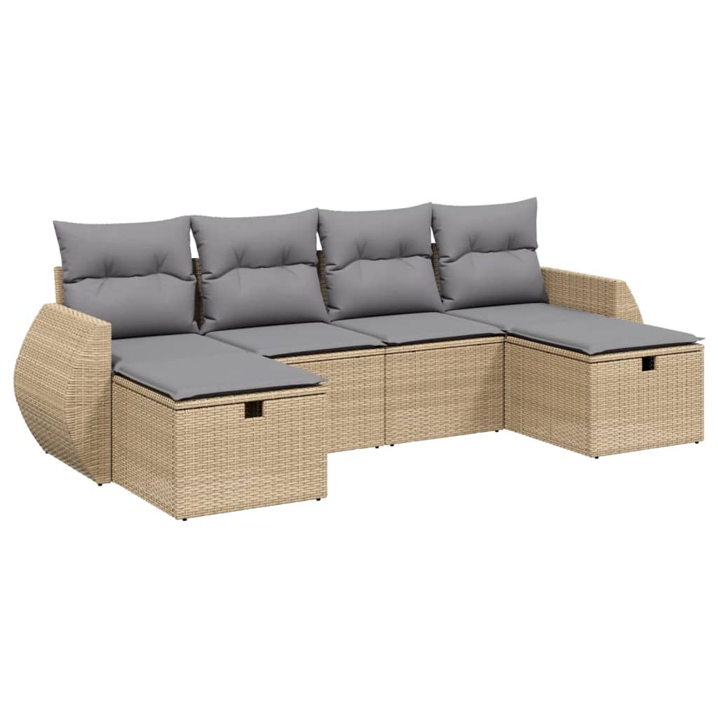 6-Delige Loungeset Met Kussens Poly Rattan Gemengd Beige