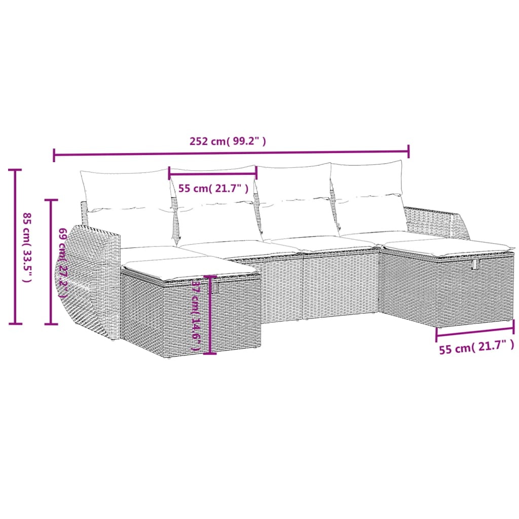 6-Delige Loungeset Met Kussens Poly Rattan Gemengd Beige