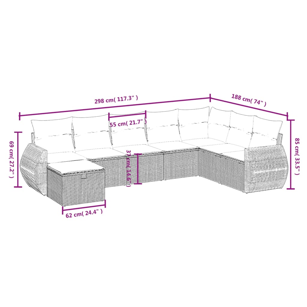 8-Delige Loungeset Met Kussens Poly Rattan Zwart