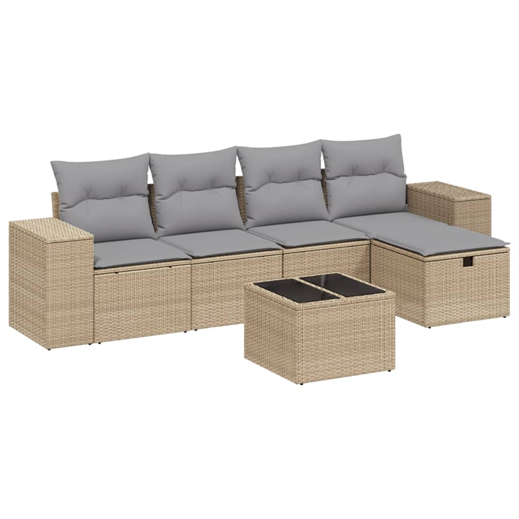 6-Delige Loungeset Met Kussens Poly Rattan Gemengd Beige