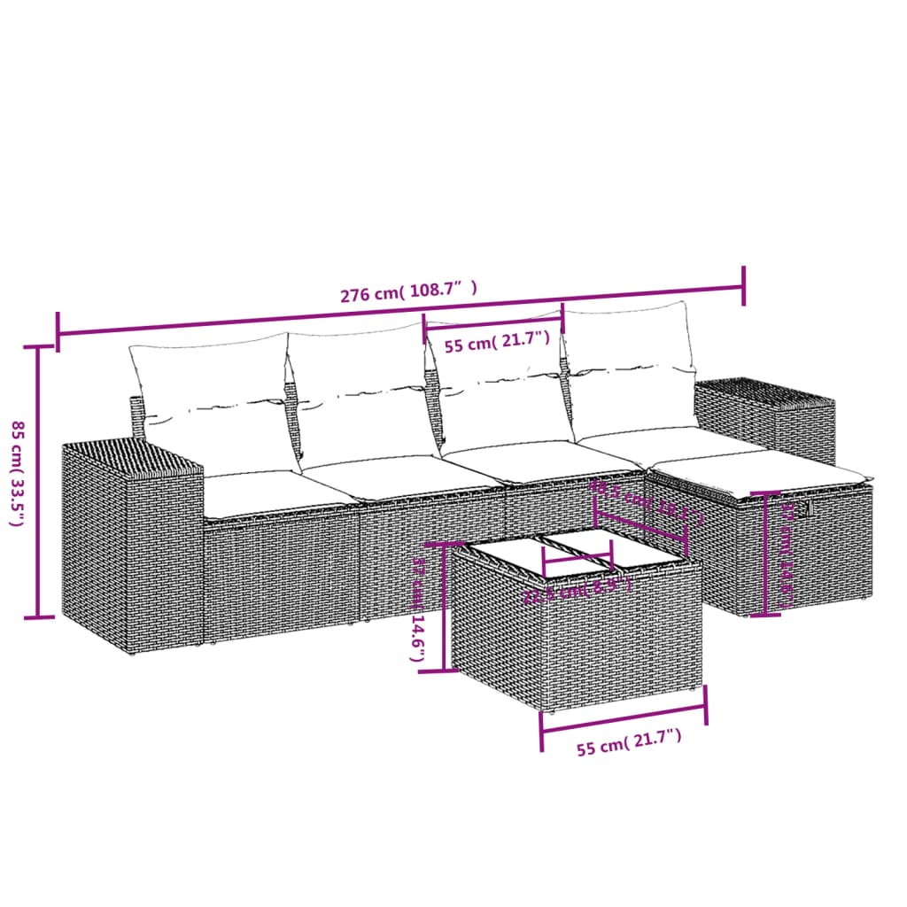 6-Delige Loungeset Met Kussens Poly Rattan Gemengd Beige