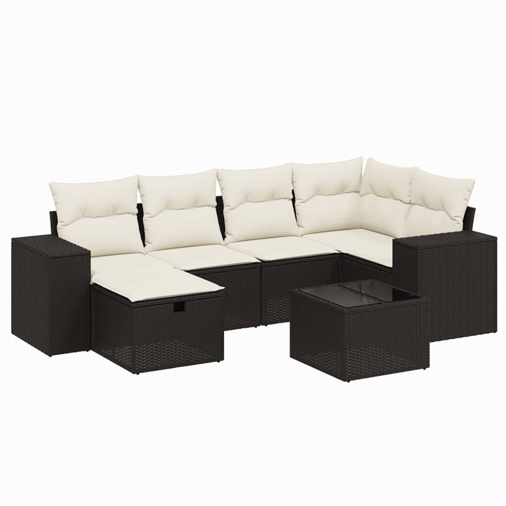 7-Delige Loungeset Met Kussens Poly Rattan Zwart