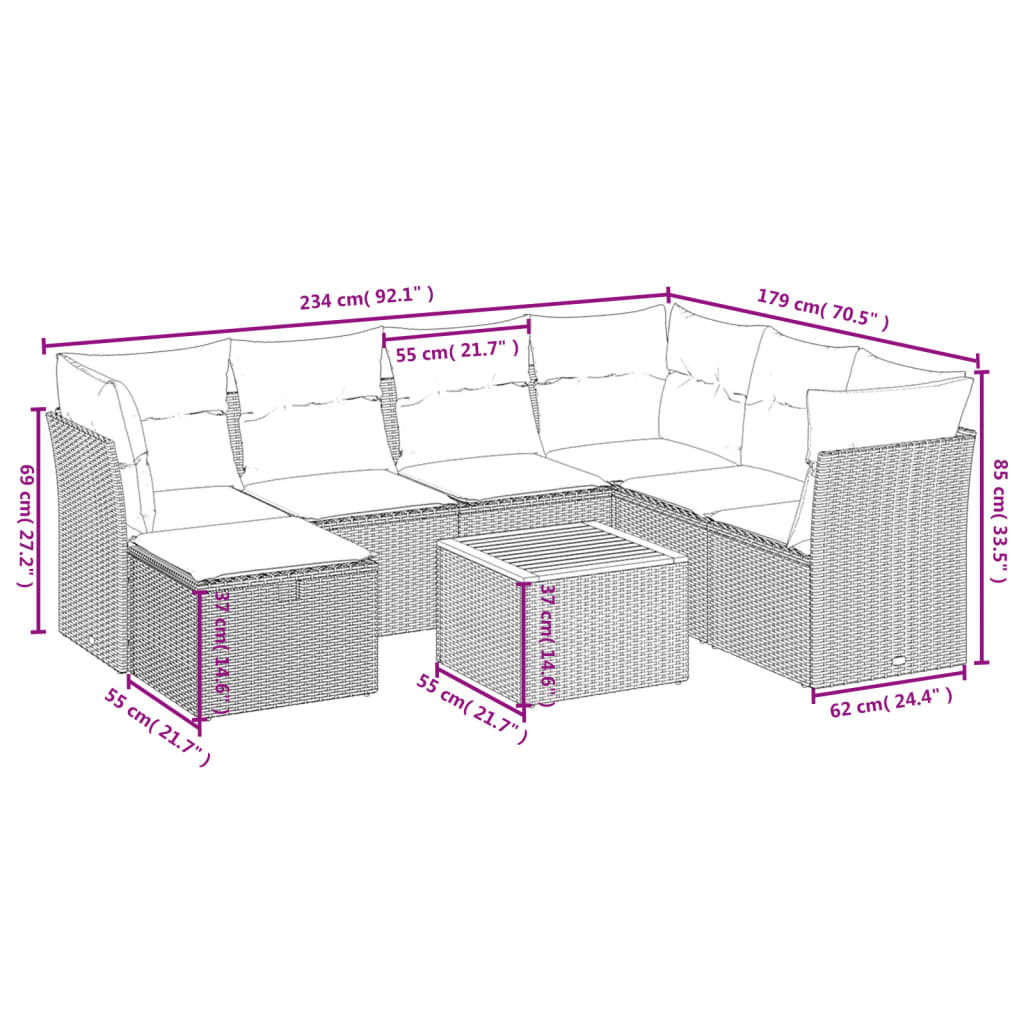 8-Delige Loungeset Met Kussens Poly Rattan Zwart