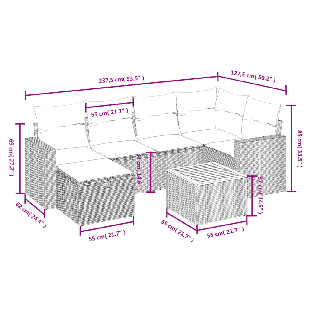 7-Delige Loungeset Met Kussens Poly Rattan Zwart
