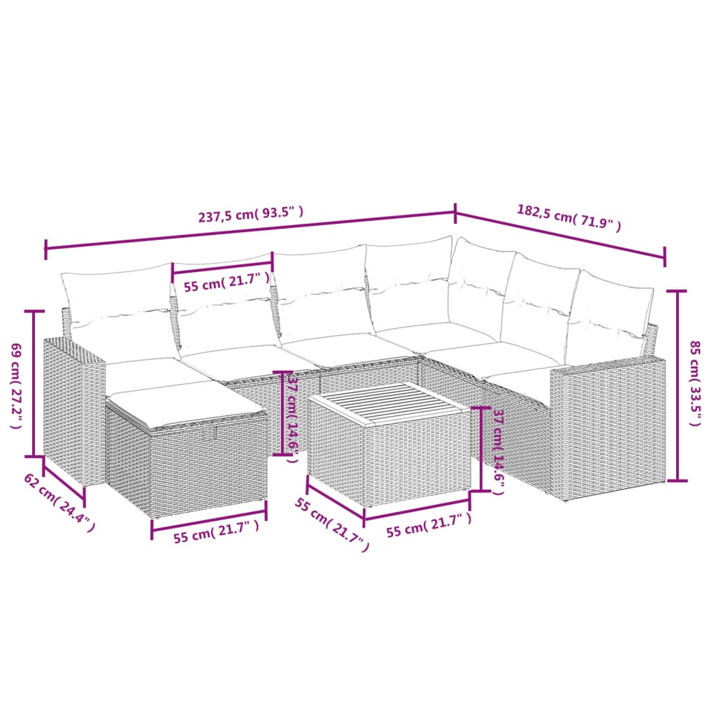 8-Delige Loungeset Met Kussens Poly Rattan Zwart