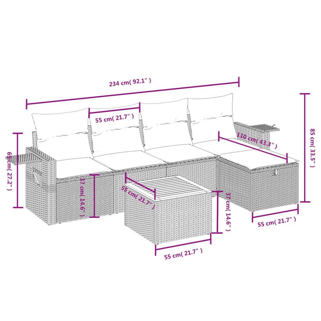 6-Delige Loungeset Met Kussens Poly Rattan Zwart