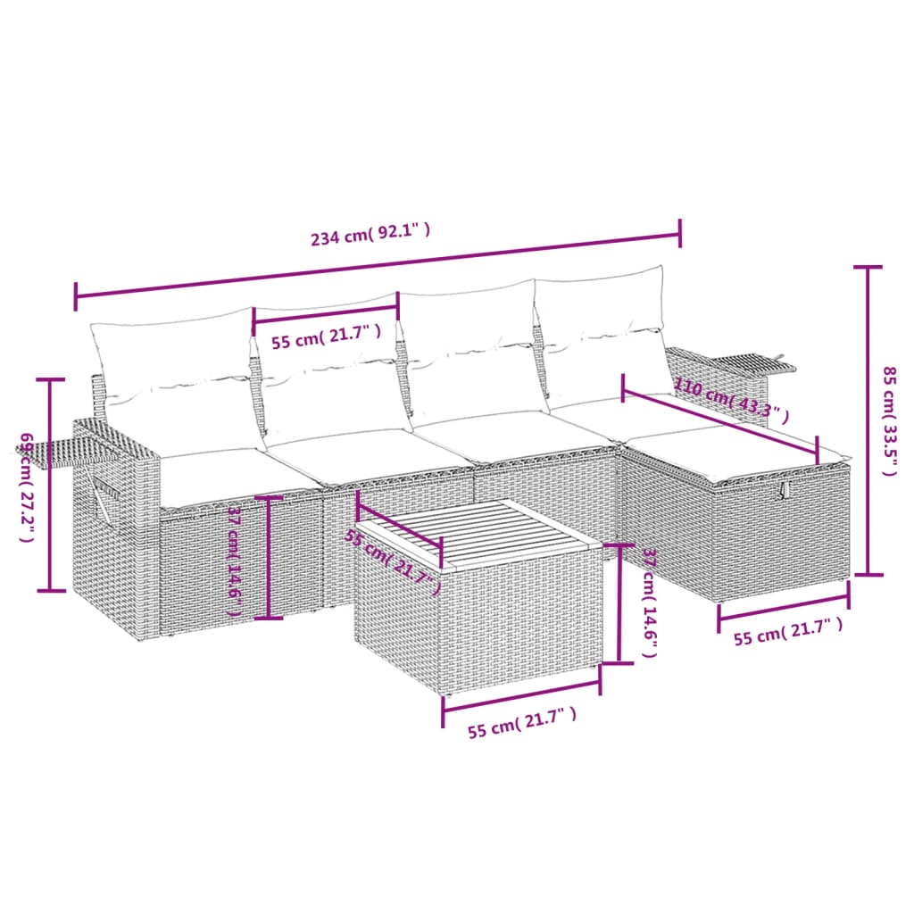 6-Delige Loungeset Met Kussens Poly Rattan Gemengd Beige