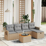 6-Delige Loungeset Met Kussens Poly Rattan Gemengd Beige