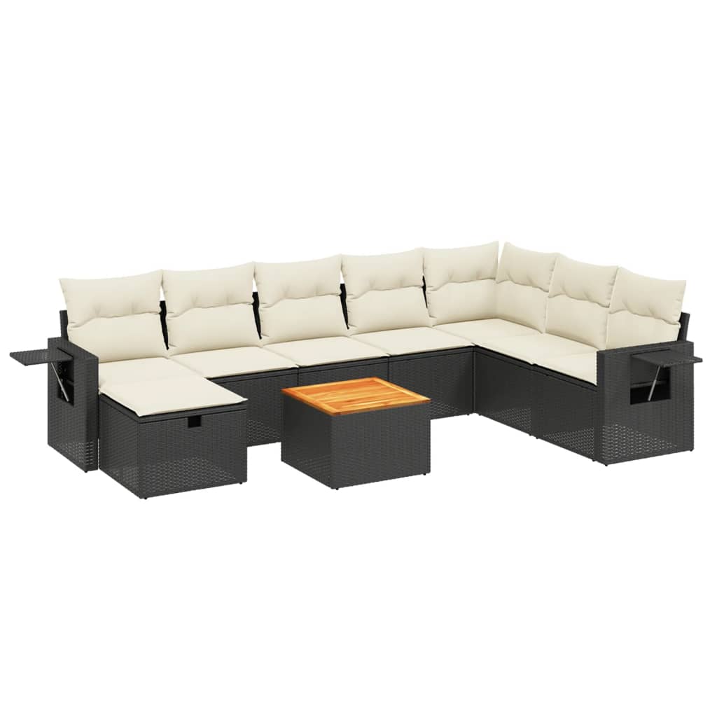 9-Delige Loungeset Met Kussens Poly Rattan Zwart