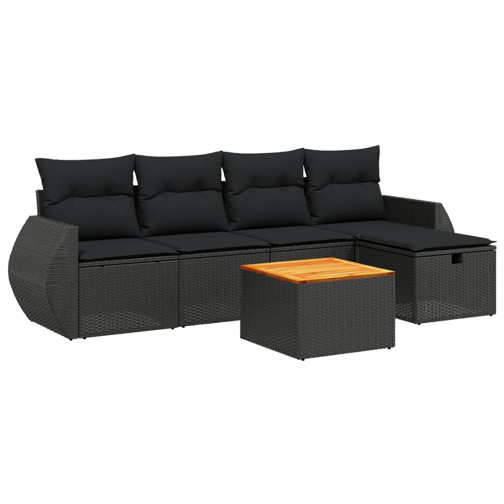 6-Delige Loungeset Met Kussens Poly Rattan Zwart