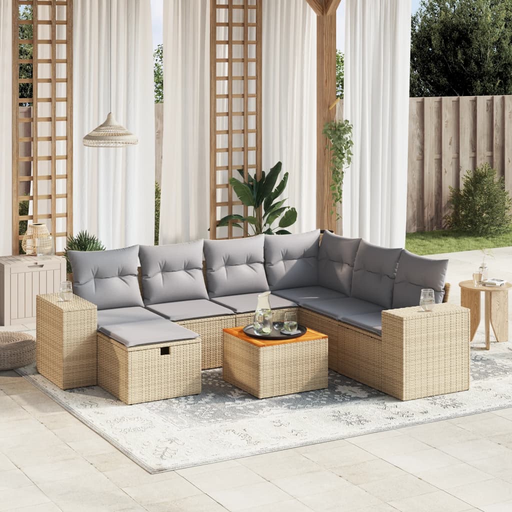 8-Delige Loungeset Met Kussens Poly Rattan Gemengd Beige