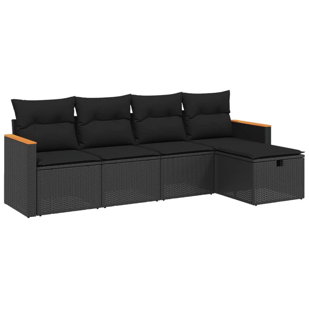 5-Delige Loungeset Met Kussens Poly Rattan Zwart