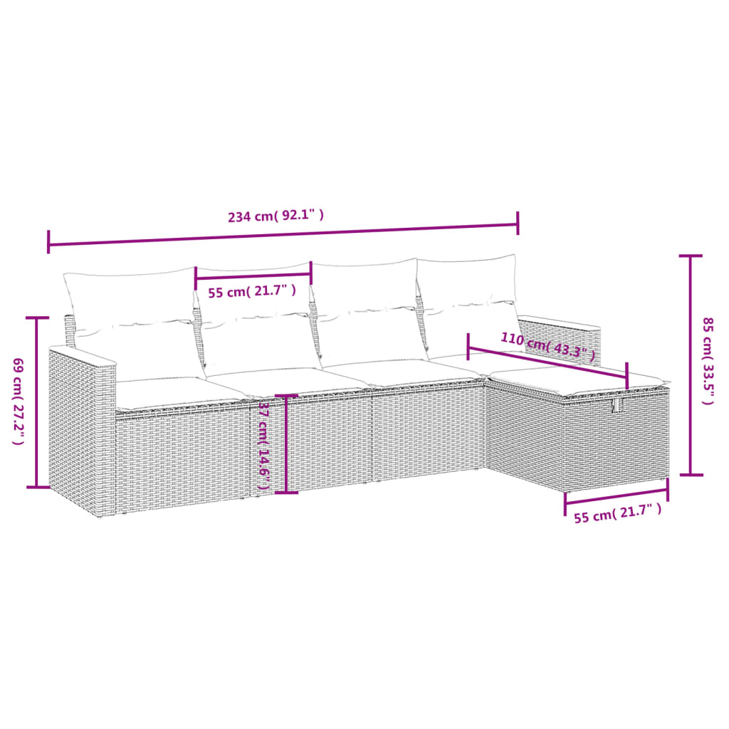 5-Delige Loungeset Met Kussens Poly Rattan Zwart