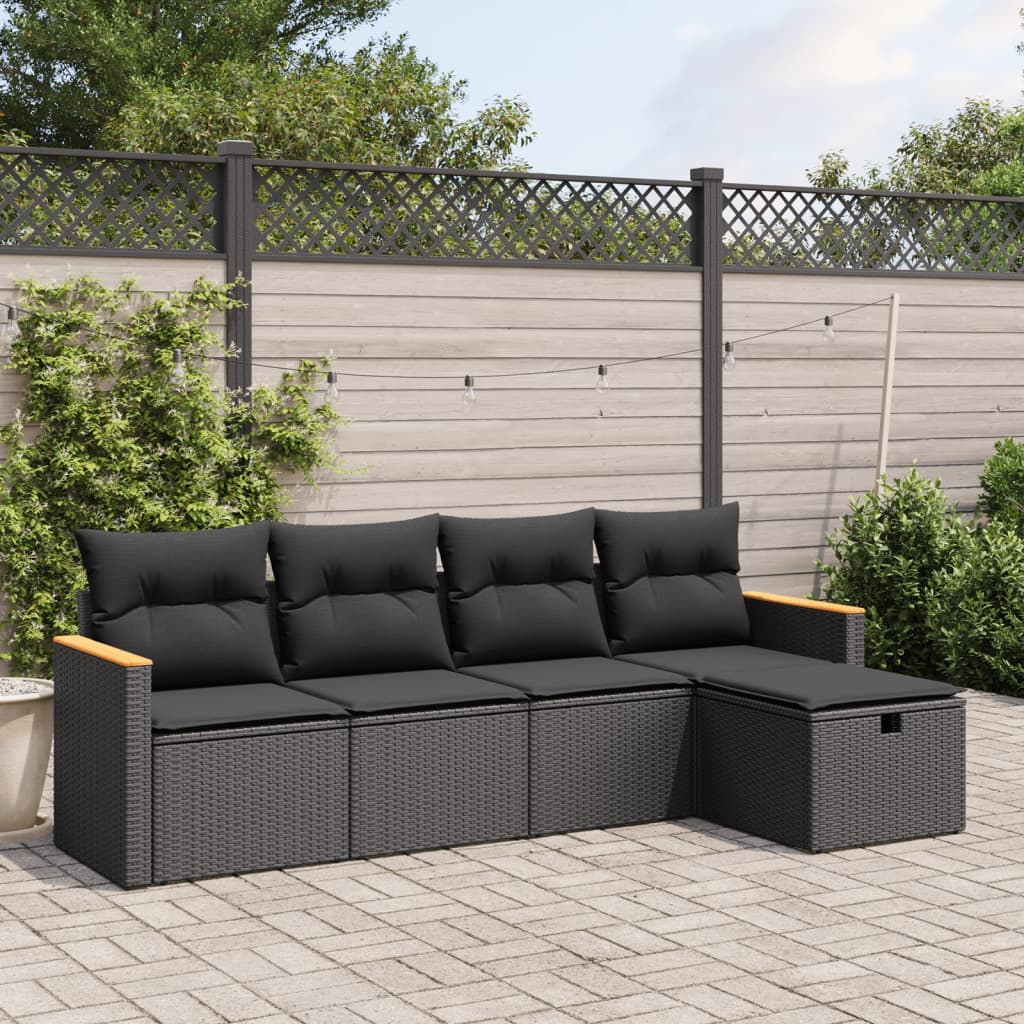 5-Delige Loungeset Met Kussens Poly Rattan Zwart