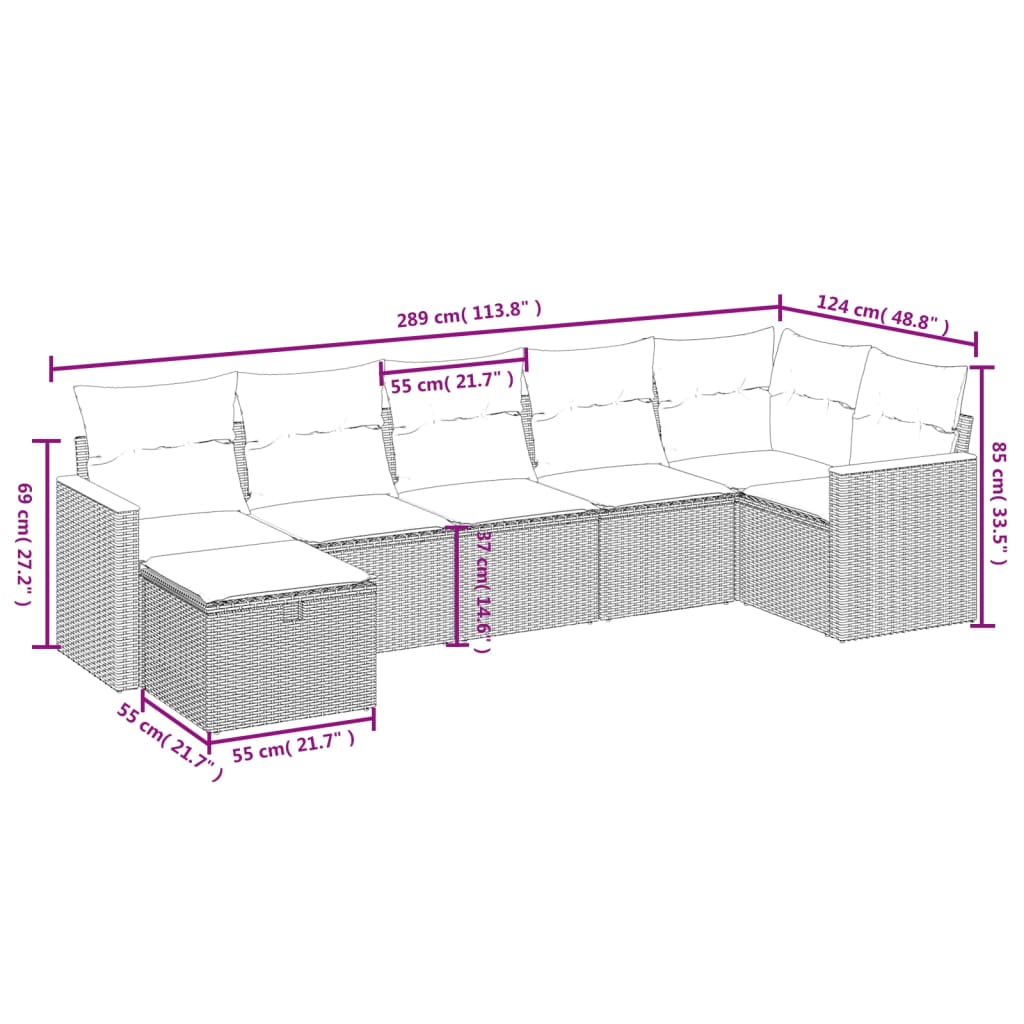 7-Delige Loungeset Met Kussens Poly Rattan Gemengd Beige