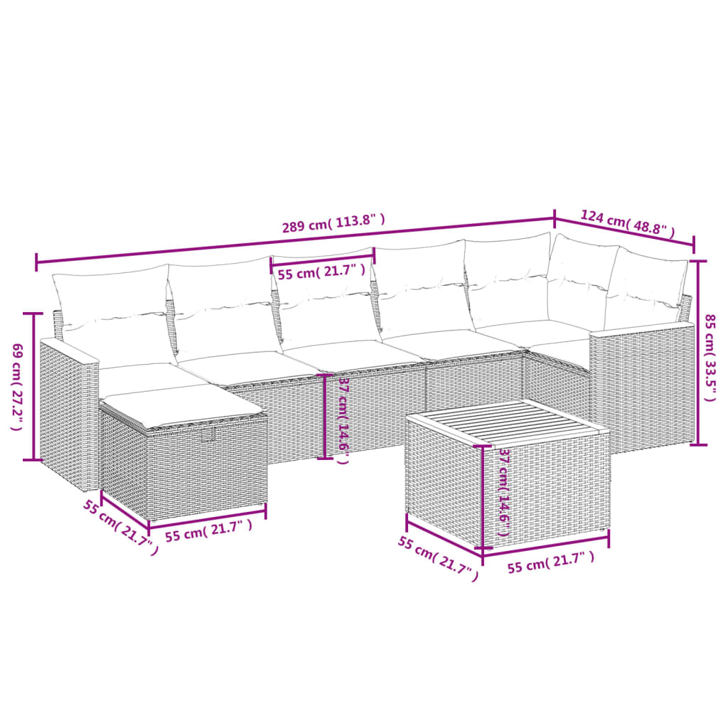 8-Delige Loungeset Met Kussens Poly Rattan Gemengd Beige