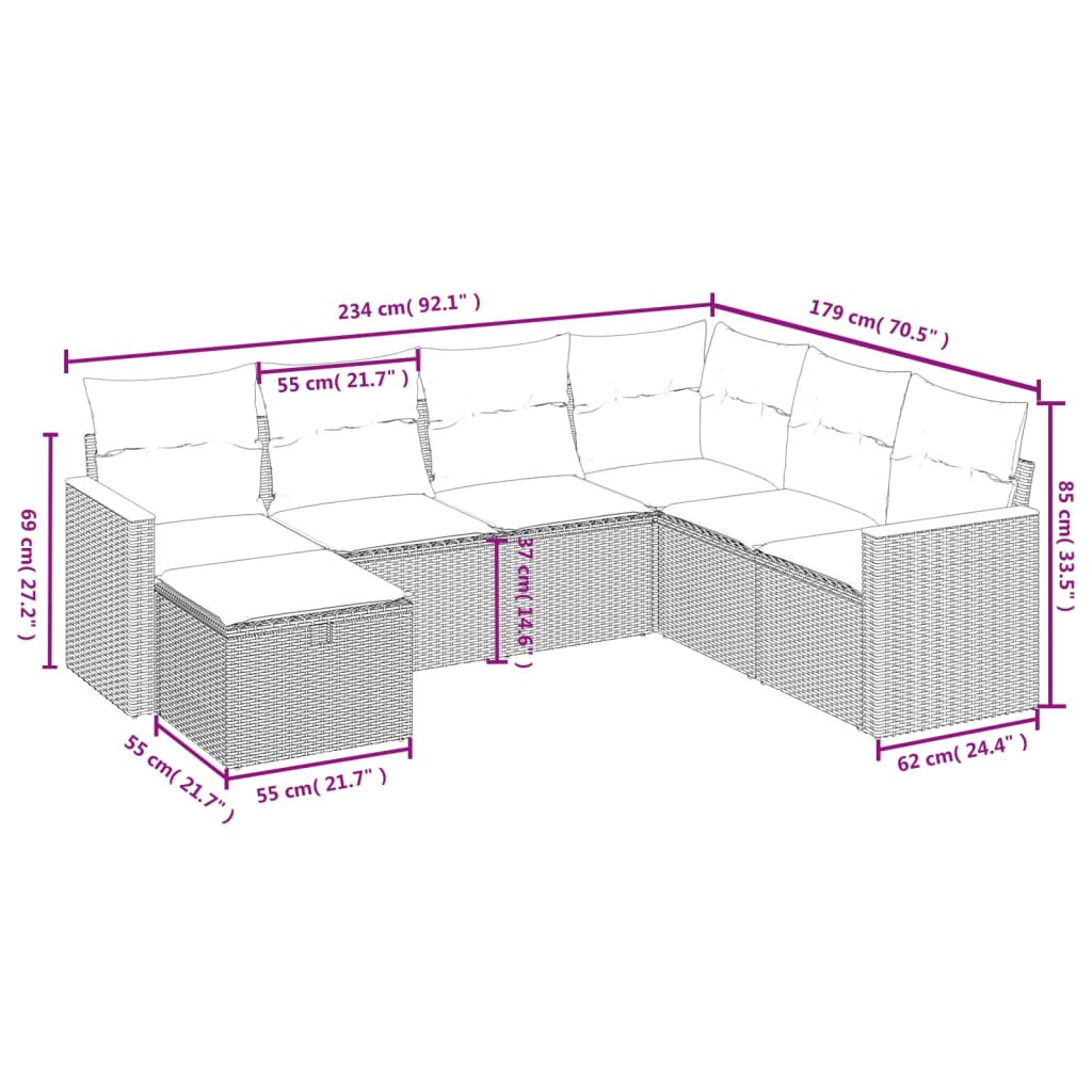 7-Delige Loungeset Met Kussens Poly Rattan Zwart