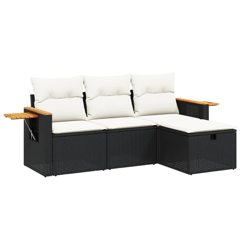 4-Delige Loungeset Met Kussens Poly Rattan Zwart