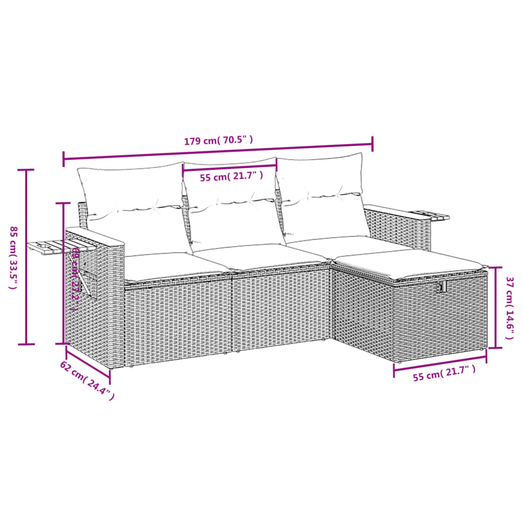 4-Delige Loungeset Met Kussens Poly Rattan Zwart