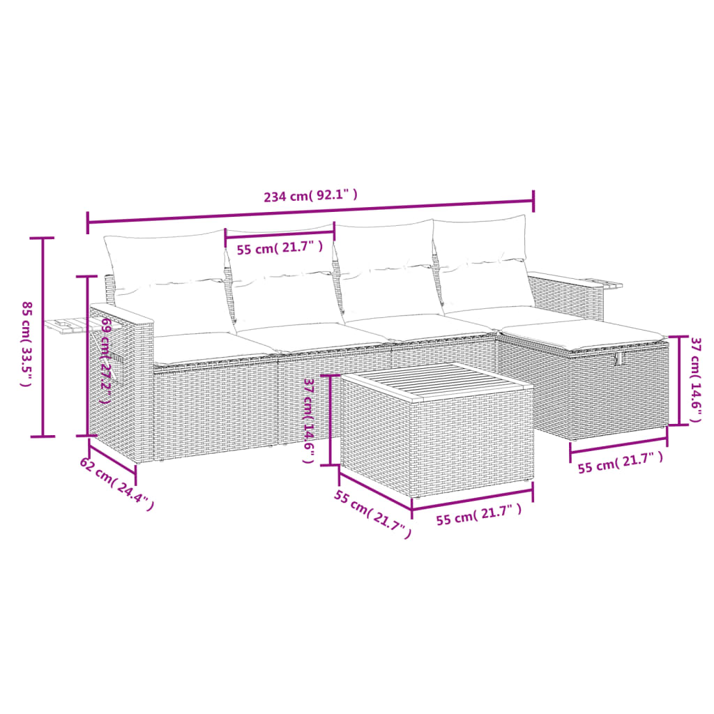 6-Delige Loungeset Met Kussens Poly Rattan Zwart