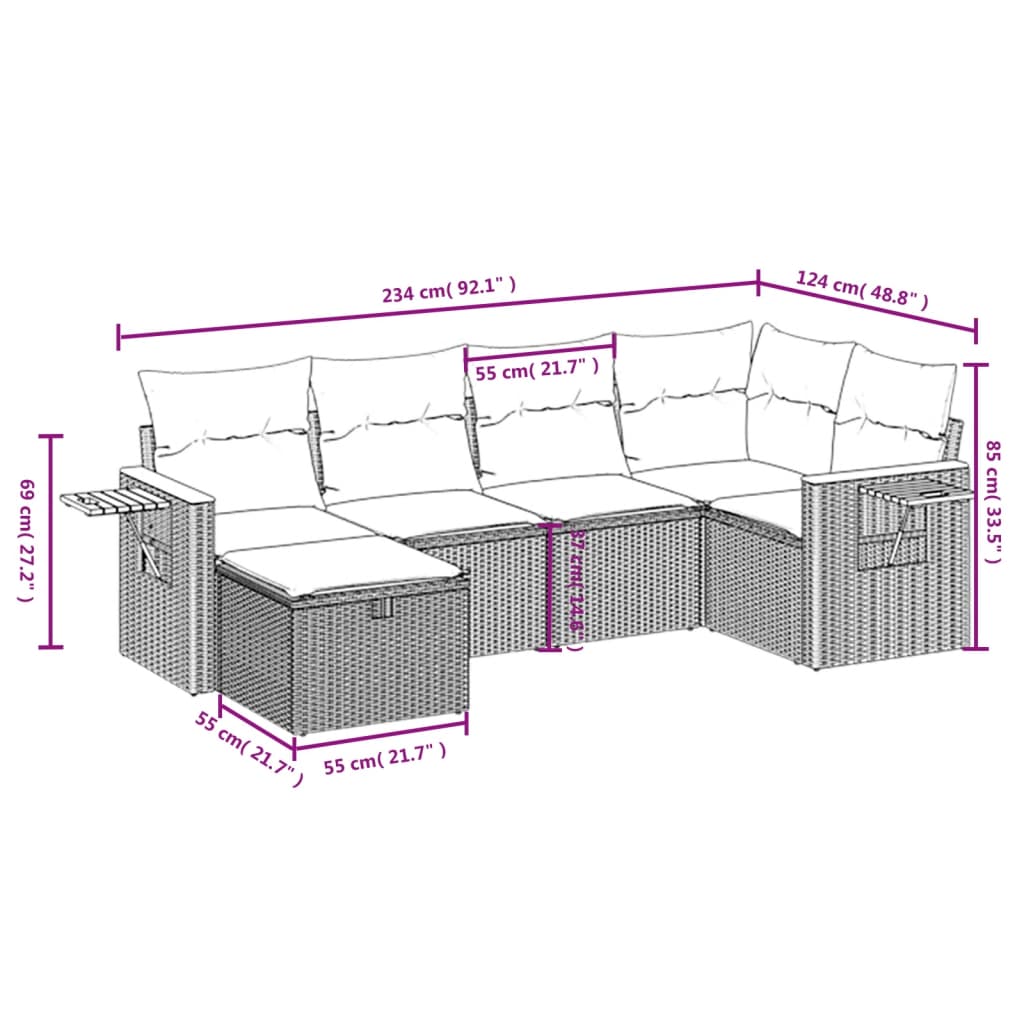 6-Delige Loungeset Met Kussens Poly Rattan Zwart