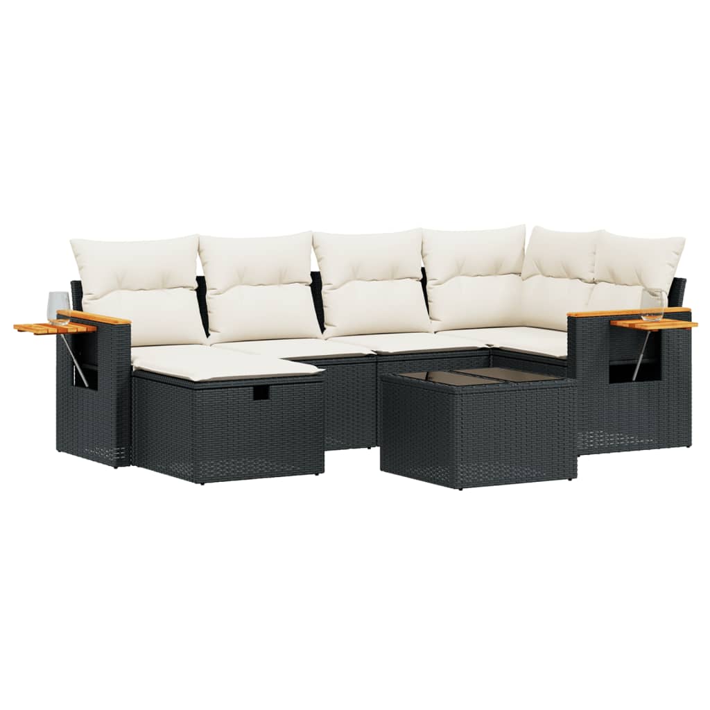 7-Delige Loungeset Met Kussens Poly Rattan Zwart