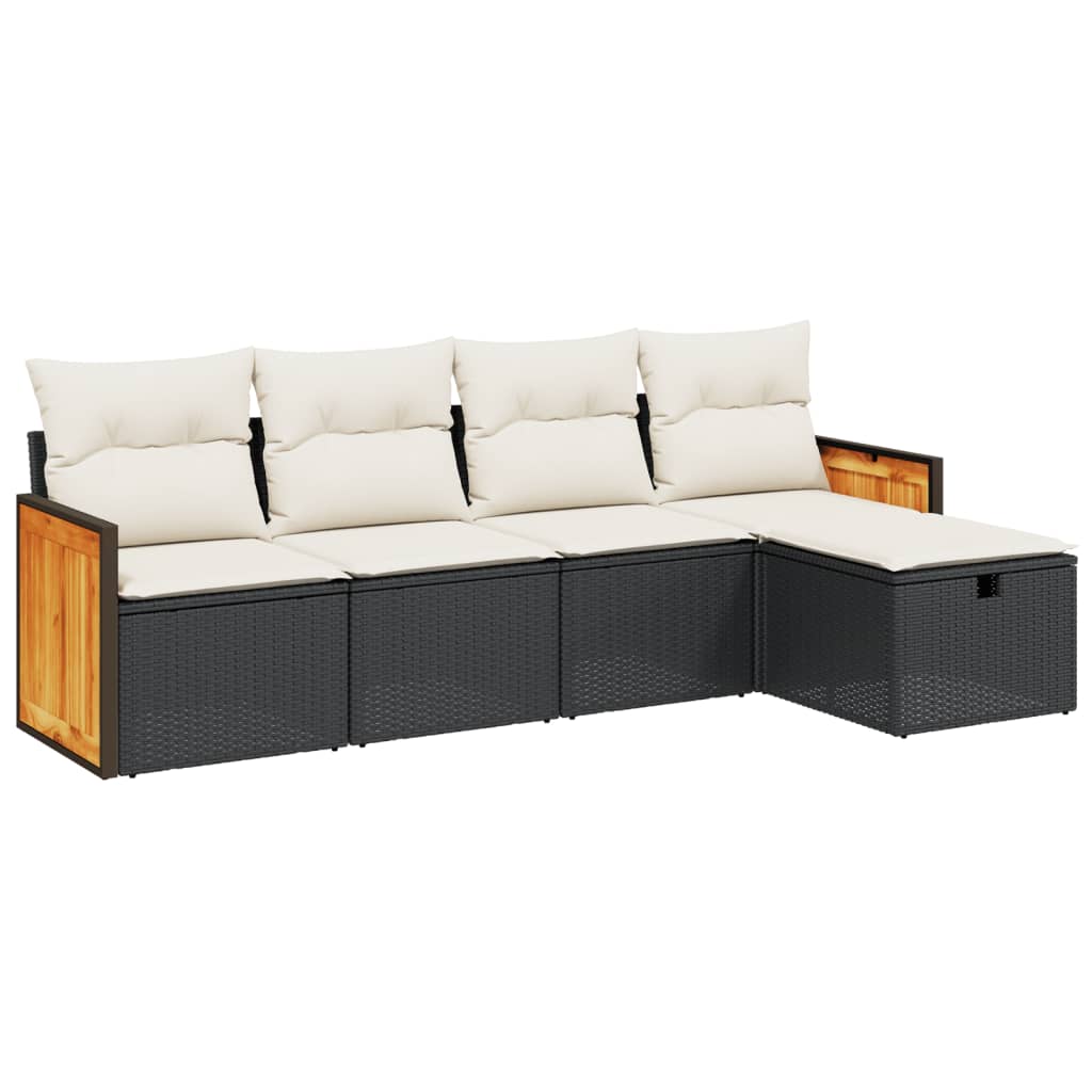 5-Delige Loungeset Met Kussens Poly Rattan Zwart