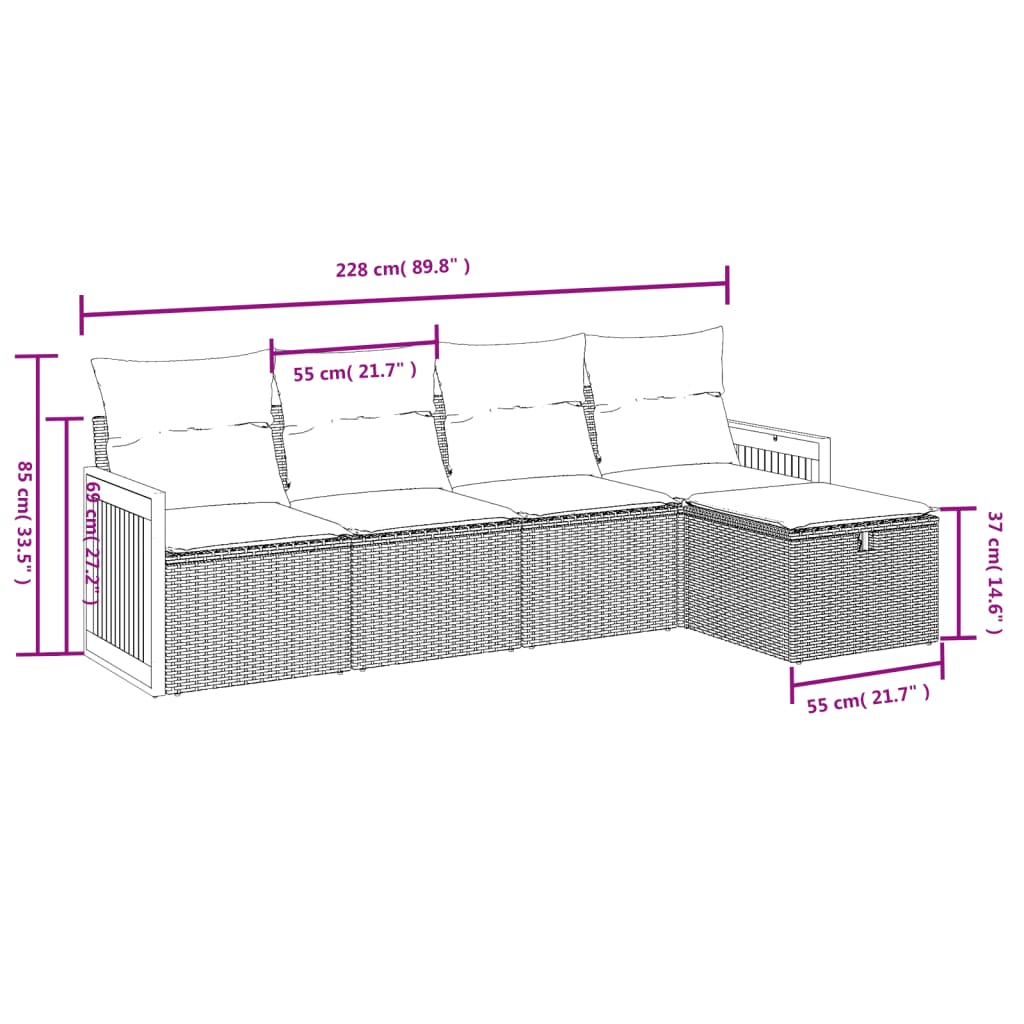 5-Delige Loungeset Met Kussens Poly Rattan Zwart