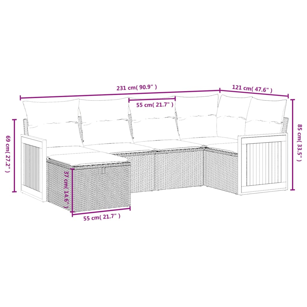 6-Delige Loungeset Met Kussens Poly Rattan Gemengd Beige