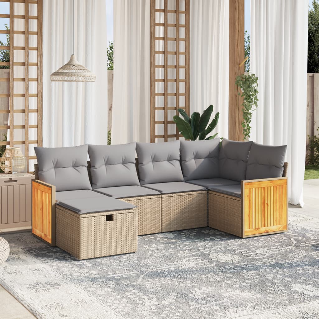 6-Delige Loungeset Met Kussens Poly Rattan Gemengd Beige