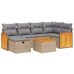 7-Delige Loungeset Met Kussens Poly Rattan Gemengd Beige