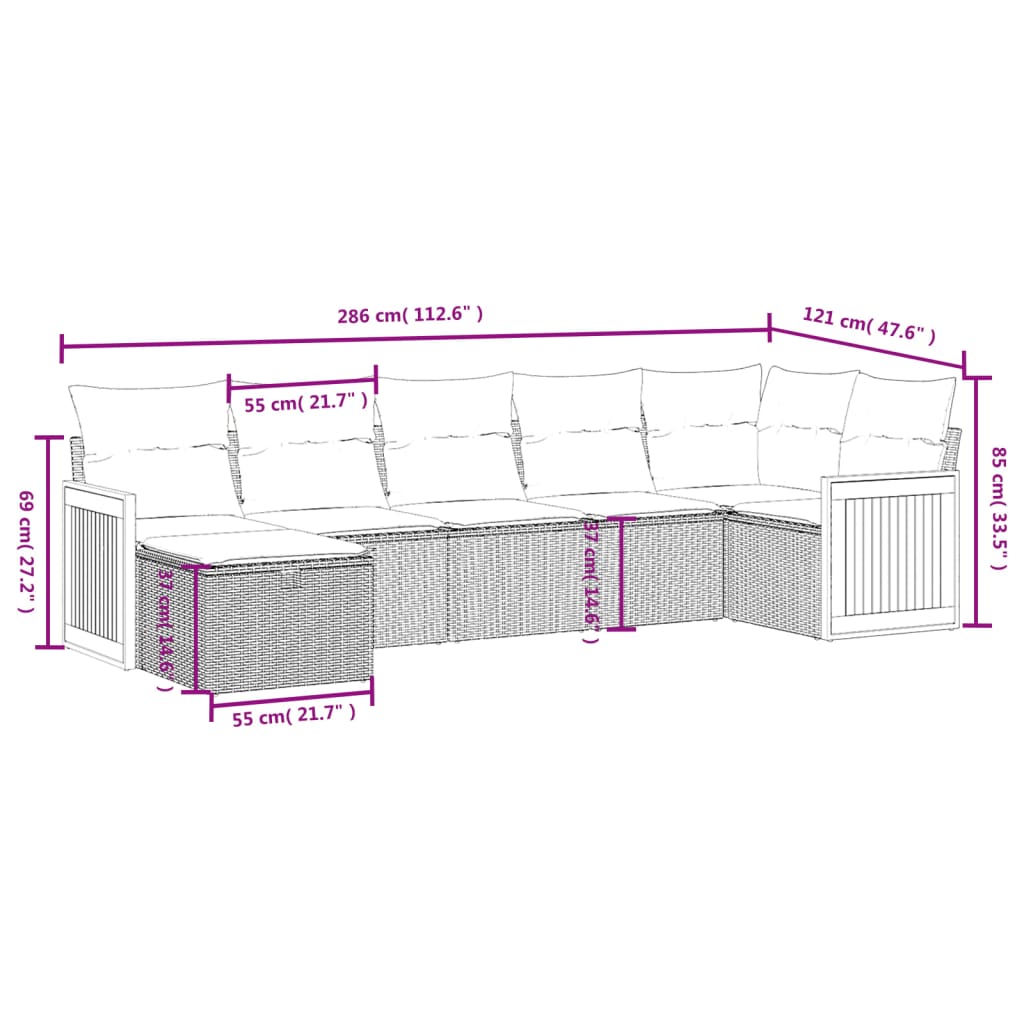 7-Delige Loungeset Met Kussens Poly Rattan Gemengd Beige