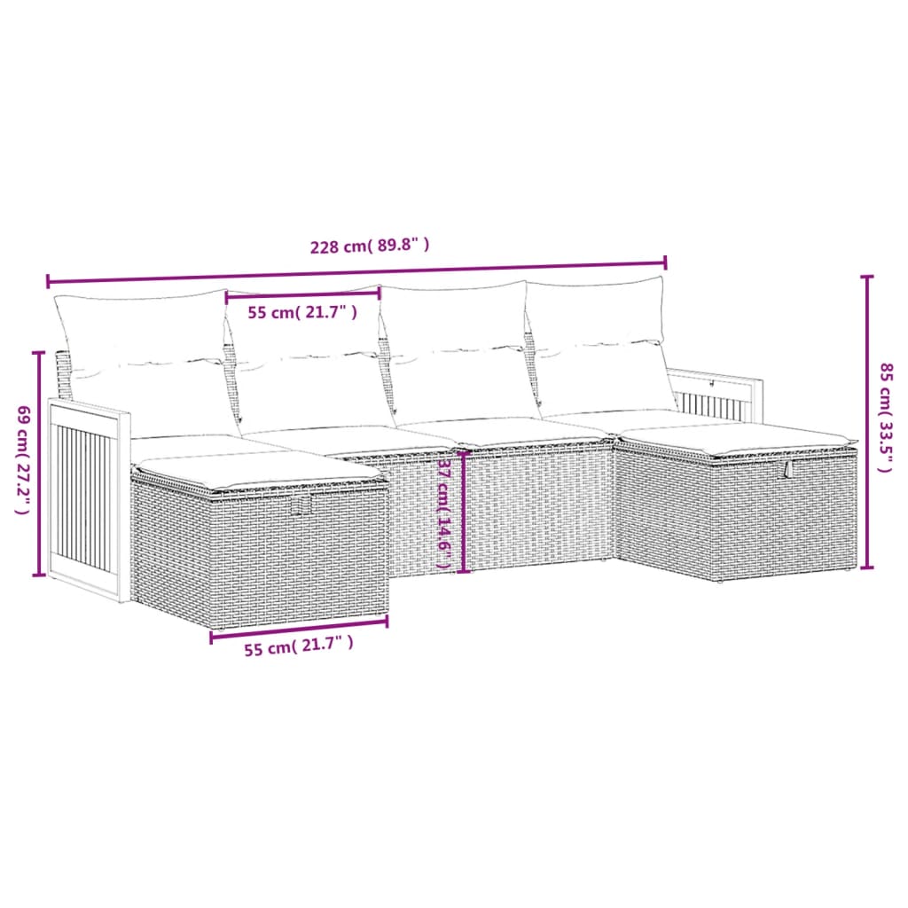 6-Delige Loungeset Met Kussens Poly Rattan Gemengd Beige
