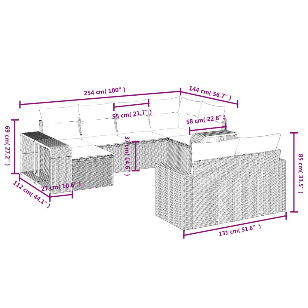 10-Delige Loungeset Met Kussens Poly Rattan Zwart