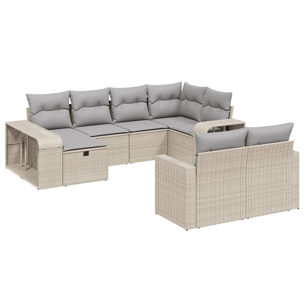 10-Delige Loungeset Met Kussens Poly Rattan Beige