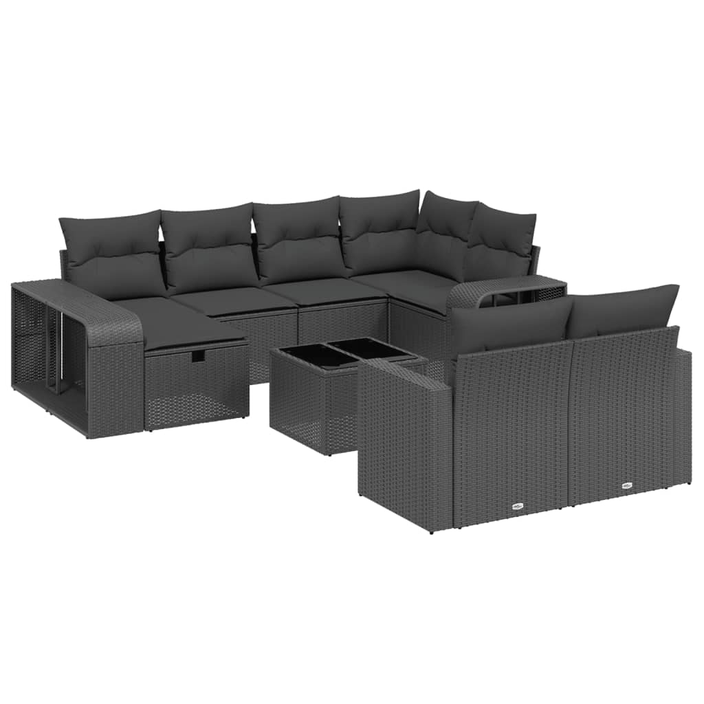 11-Delige Loungeset Met Kussens Poly Rattan Zwart