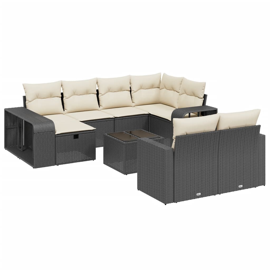 11-Delige Loungeset Met Kussens Poly Rattan Zwart