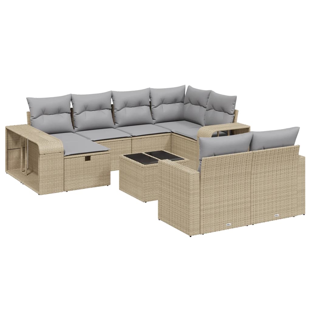 11-Delige Tuinset Met Kussens Poly Rattan Beige