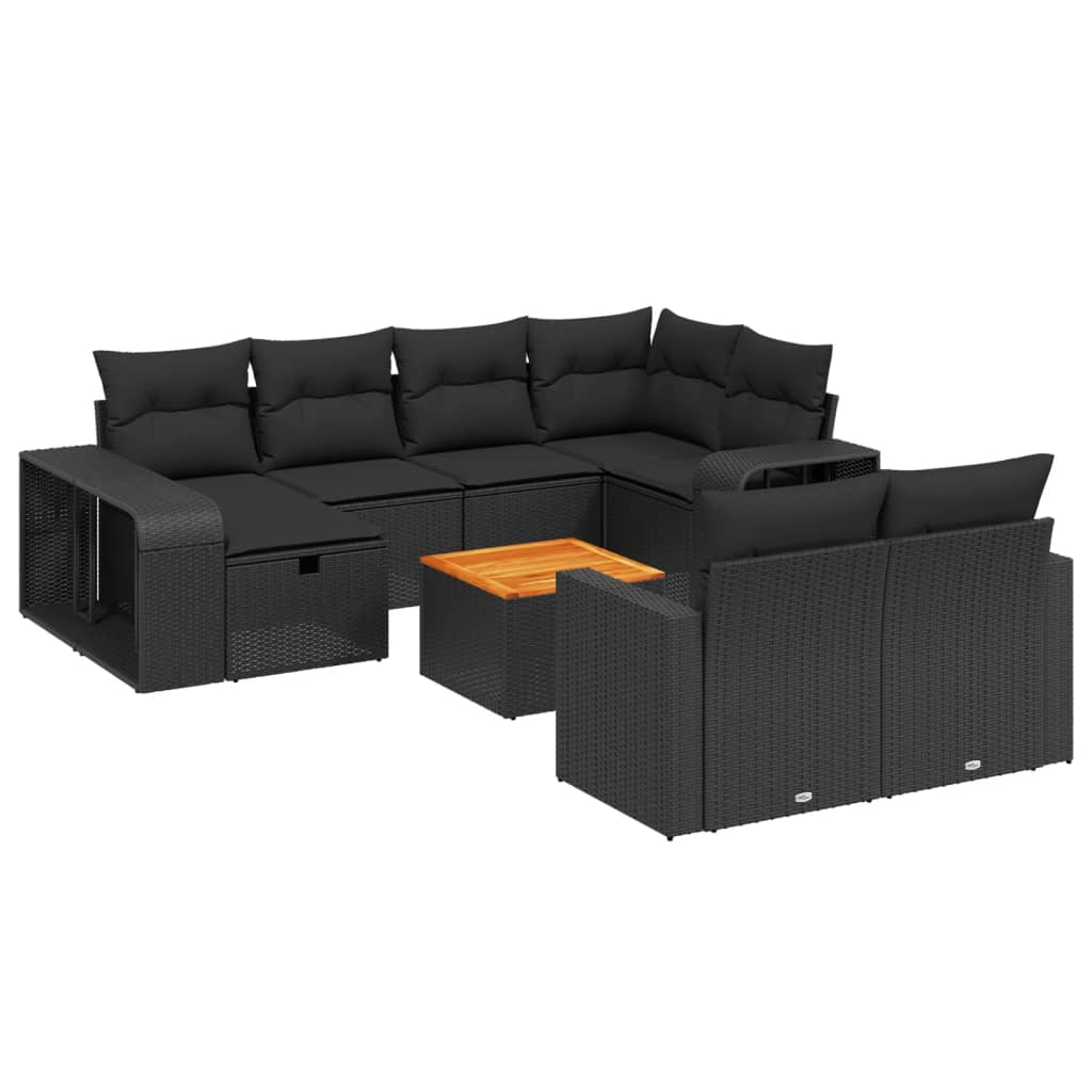 11-Delige Loungeset Met Kussens Poly Rattan Zwart