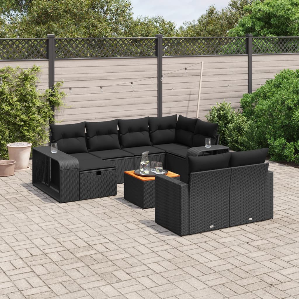 11-Delige Loungeset Met Kussens Poly Rattan Zwart