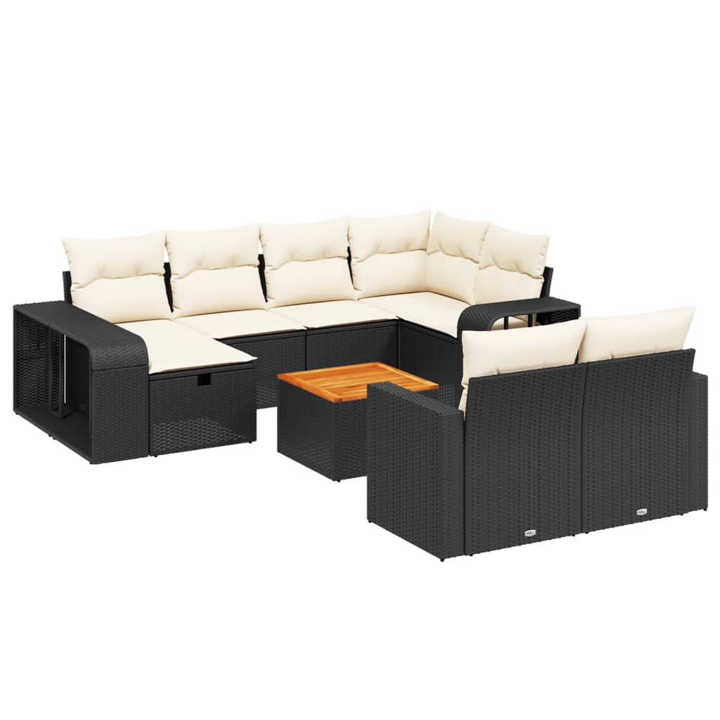 11-Delige Loungeset Met Kussens Poly Rattan Zwart