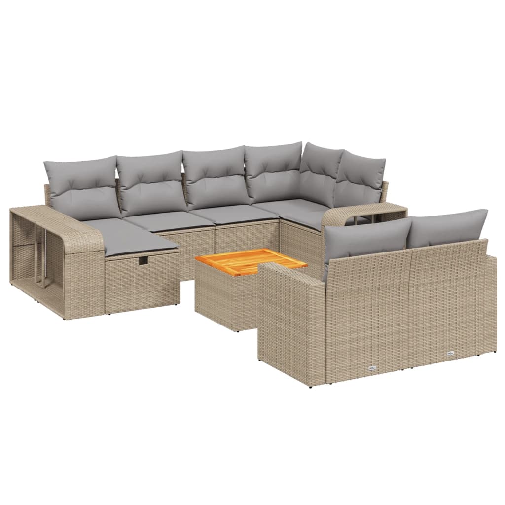 11-Delige Tuinset Met Kussens Poly Rattan Beige