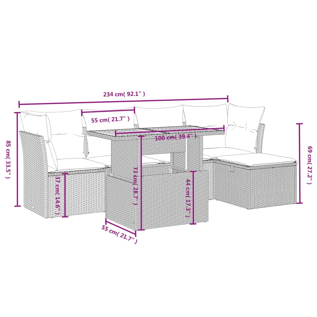6-Delige Loungeset Met Kussens Poly Rattan Zwart