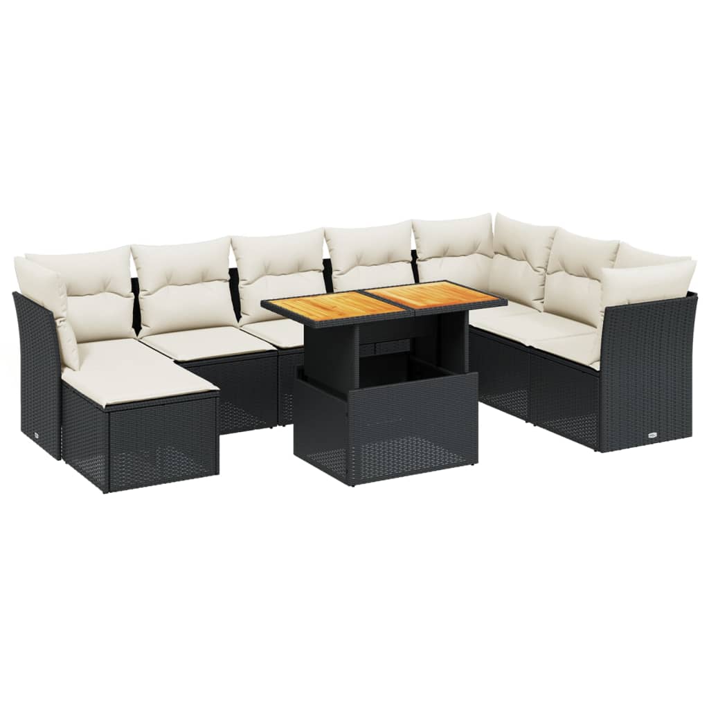 9-Delige Loungeset Met Kussens Poly Rattan Zwart