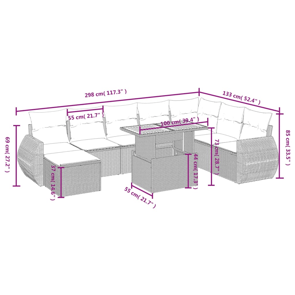 9-Delige Loungeset Met Kussens Poly Rattan Zwart