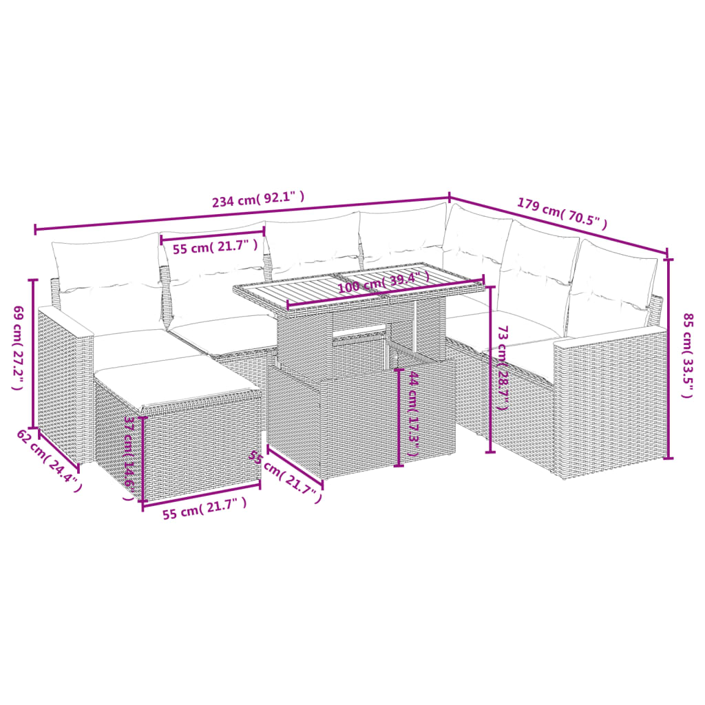 8-Delige Loungeset Met Kussens Poly Rattan Zwart