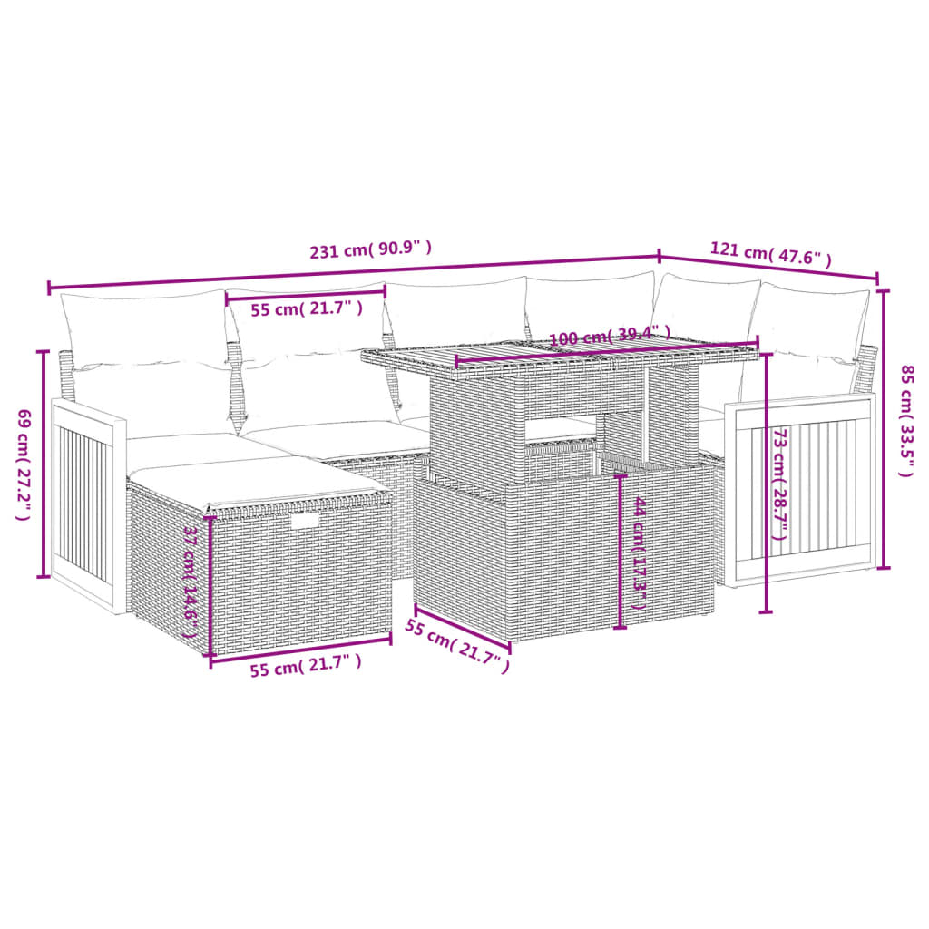 7-Delige Loungeset Met Kussens Poly Rattan Zwart