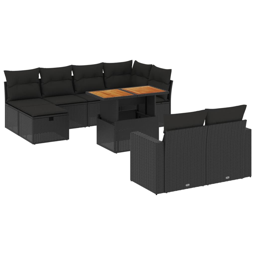 11-Delige Loungeset Met Kussens Poly Rattan Zwart