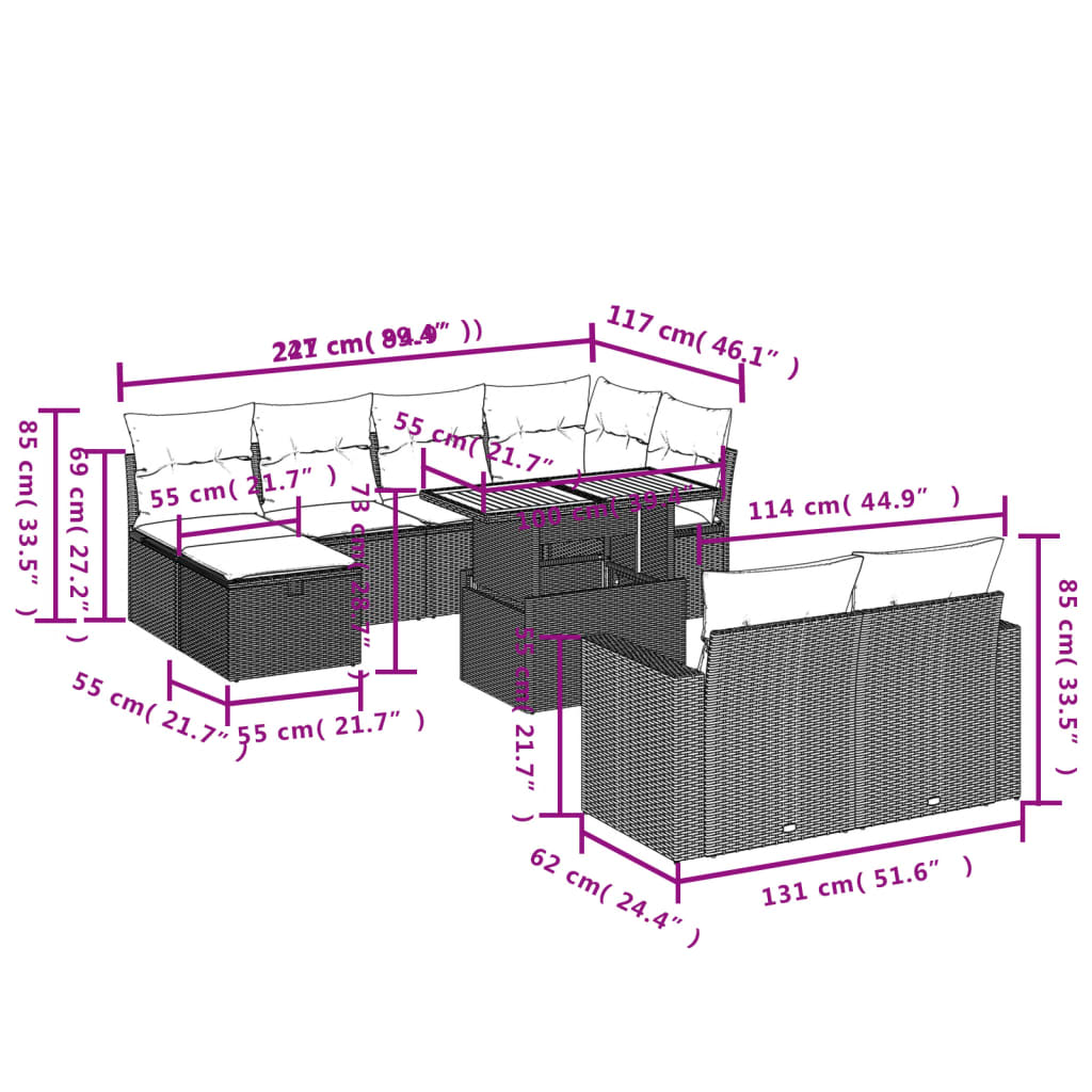 11-Delige Loungeset Met Kussens Poly Rattan Zwart